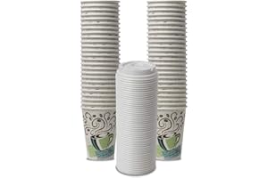 Dixie PerfecTouch WiseSize Coffee Design Insulated Paper Cup, 12oz Cups and Lids Bundle (12 oz, 50 Cups, 50 Lids)