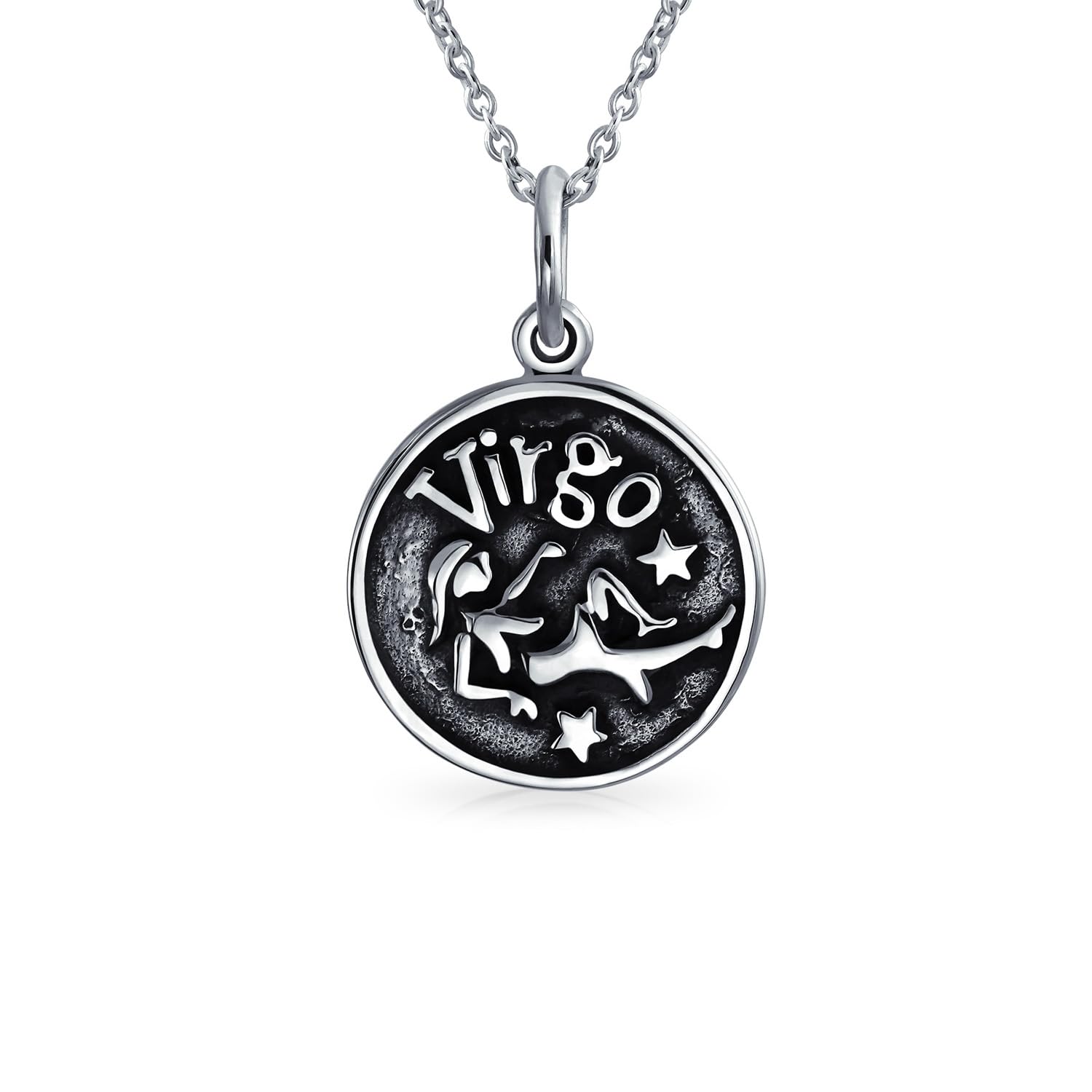 Bling Jewelry Virgo Zodiac Sign Astrology Horoscope Round Medallion Pendant Women Necklace Antiqued .925 Sterling Silver โ image 1