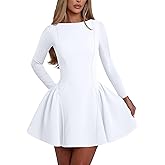 YMDUCH Women's Elegant Long Sleeve Crew Neck Backless A-line Mini Party Prom Dress