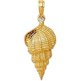 JewelryWeb 14k Yellow Gold Solid Concave Textured Polished Conch Shell Pendant Necklace 30x11mm Wide Pendant for Women