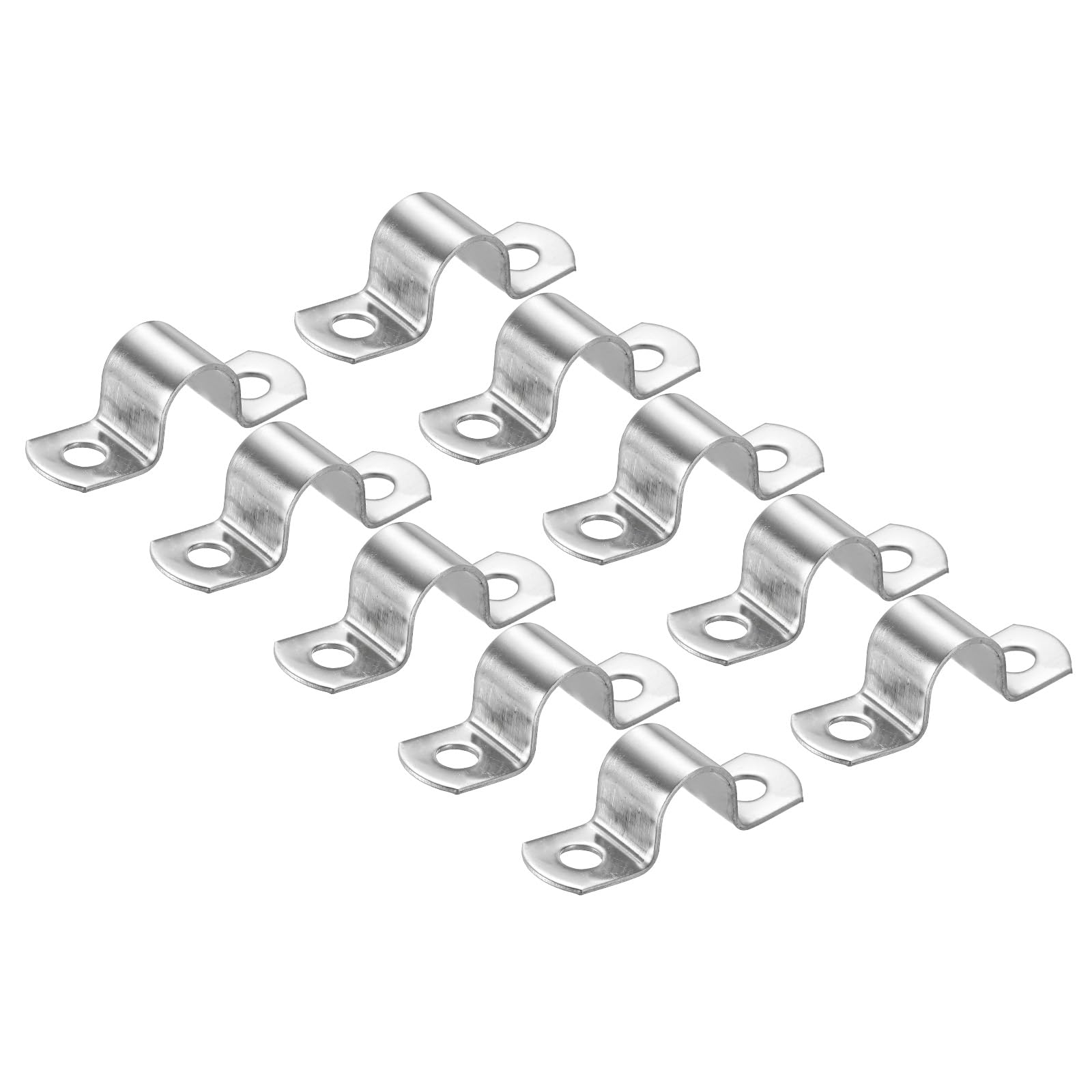PATIKIL 0.63 inch/16mm Rigid Pipe Strap Clamp, 10 Pcs 304 Stainless Steel Two Hole U-Shape Tube Clip Pipe Fasten Holder for Pipe Fixing