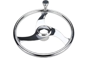NovelBee 3 Spokes Stainless Steel Sport Steering Wheel with Finger Grips,Control knob for Marine Boat (Dia.13-1/2”)