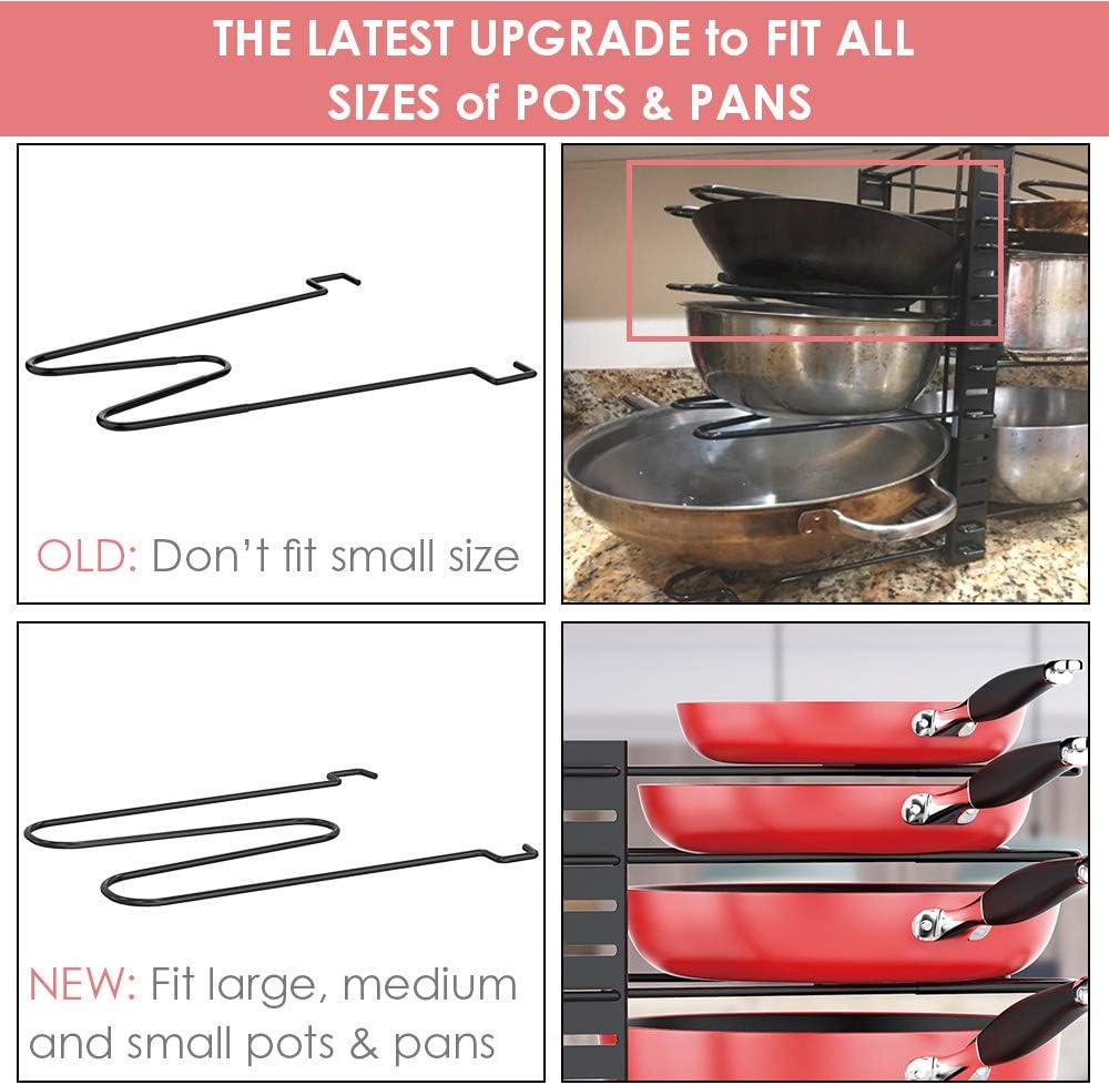 Pan Organizer Rack for Cabinet, Pot Rack with 3 DIY Methods, Adjustable Pot and Pan Organizer with 8 Tiers, Large & Small Pot Organizer Rack for Cabinet Kitchen [Upgrade Version]: Home Improvement