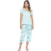 Casual Nights Women's Sleepwear Floral Top & Capri Pants Pajama Set Shirt with Printed Bottom Pjs