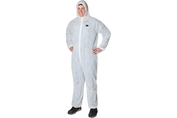 Pioneer V7013550-L Polypropylene Disposable Coverall, Front Zipper, Elastic Waist, Ankles and Wrists White, L