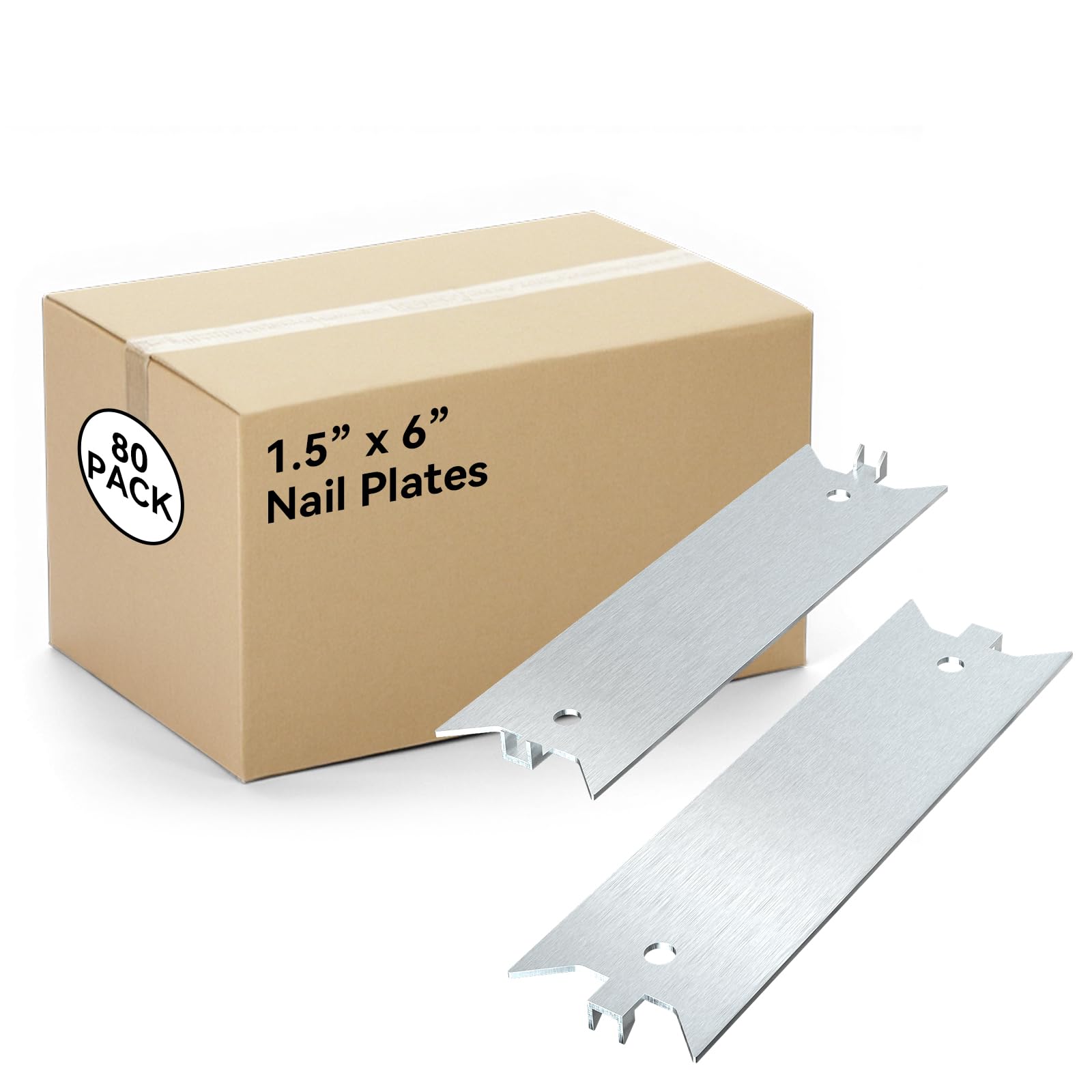 Photo 1 of 6 Inch Nail Plates for Wood Studs, 6"x1.5" Electric Nail Guards Protect Electrical Wiring & Plumbing from Nail Punctures, 1.5" x 6" Stud Metal Cover Plate for Electric Guard (80 Pack)