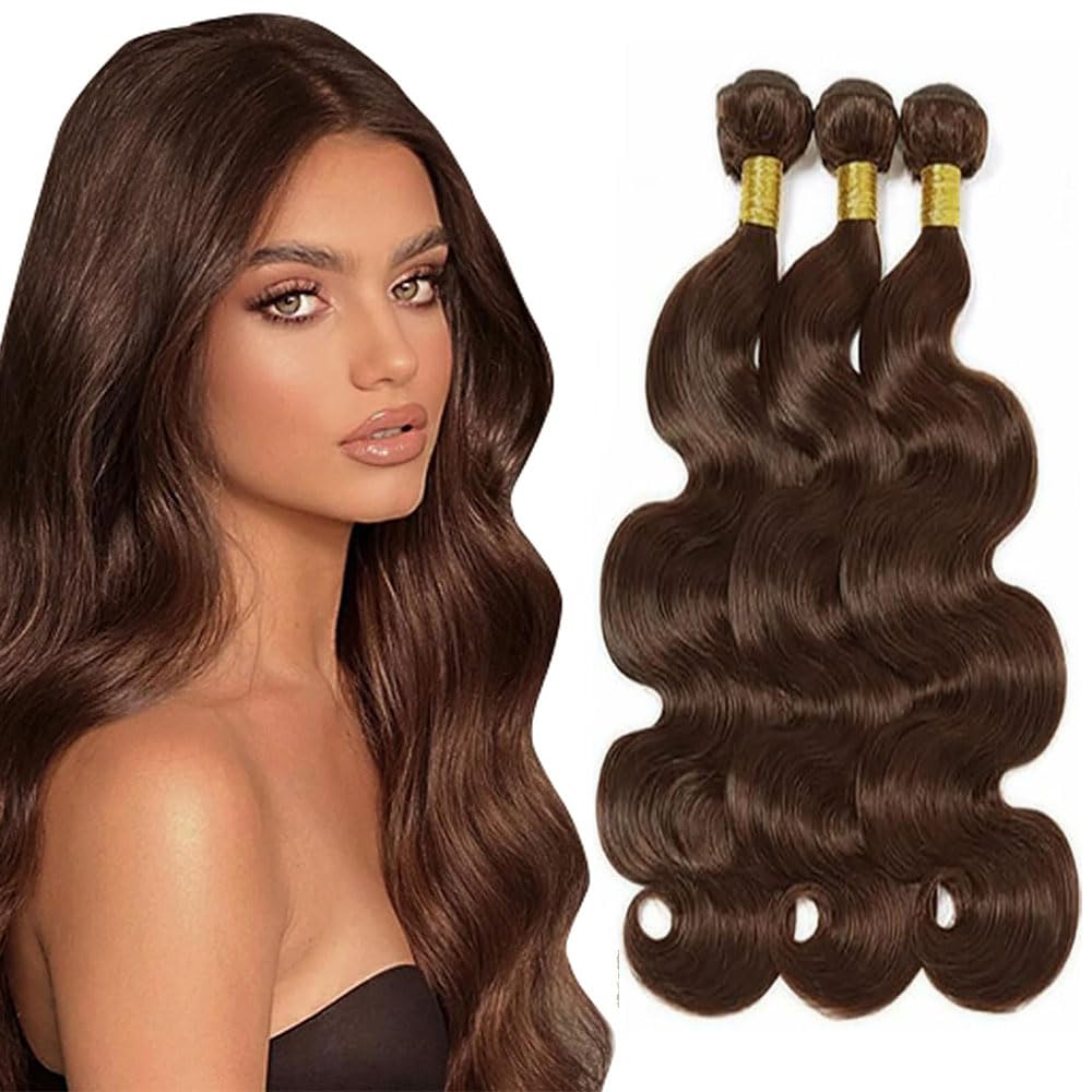 Tuheerst Body Wave Human Hair Bundles #4 Chocolate Brown Color Doubles Weft Weave 3 Bundles Total 150g Unprocessed Human Hair Extension For Women 14 16 18 Inch