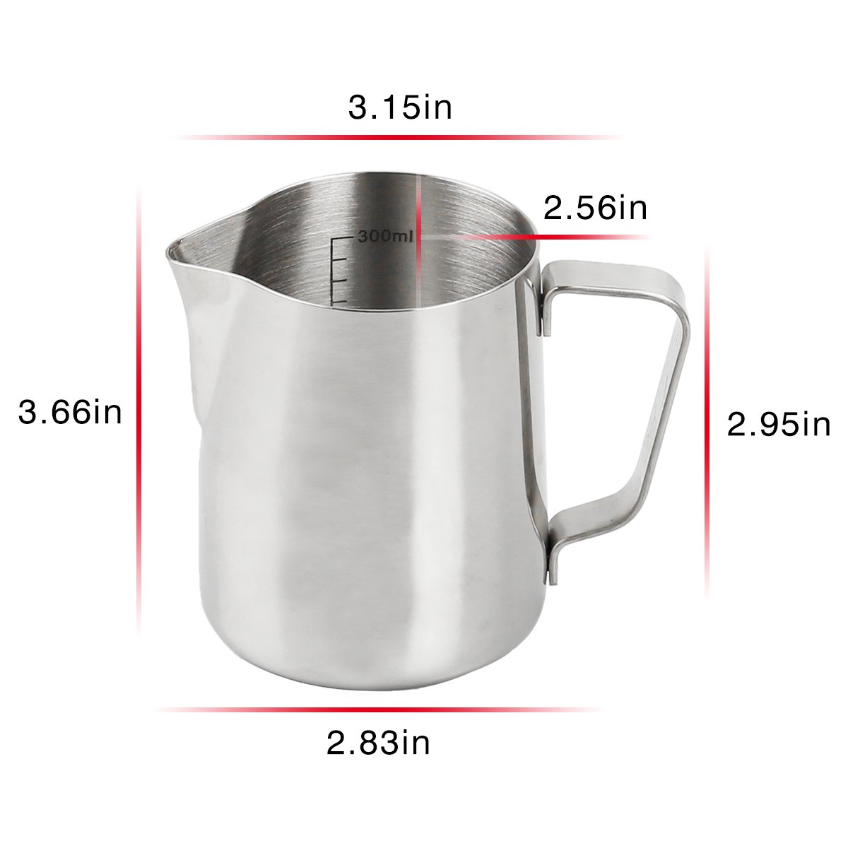 Ndier Stainless Steel Milk Frothing Pitcher 350ml/12 oz Milk Frother Cup with Measurement Line and Sharp Mouth - Perfect for Coffe Latte Cappuccino Making