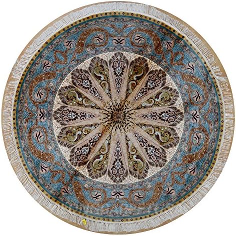 YLU 5'x5' Round Traditional Persian Medallion Rugs Silk Vintage Handmade Area Rugs (Blue)