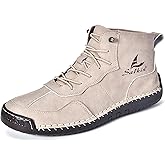 MVIOBUY Men's Lace Up Italian Handmade Chukka Boots Leather Renaissance Barefoot High Top Ankle Boots Lightweight Non-Slip Waterproof Walking Driving Shoes