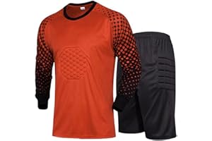 Loodgao Kids Boys Football Goalkeeper Jersey Tracksuit Padded Long Sleeve Soccer Goalie Shirts with Shorts Set