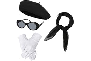 BengPro Women Girls French Themed Party Beret Hat Chiffon Scarf Gloves Retro Oval Sunglasses Fancy Dress Costume Set