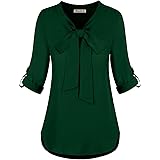 Moyabo Womens Bow Tie Neck Long Sleeve Casual Office Chiffon Blouse Top