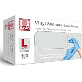 Basic Medical Synmax Vinyl Exam Gloves - Latex-Free & Powder-Free - Large, BMPF-3003 Blue Box of 100