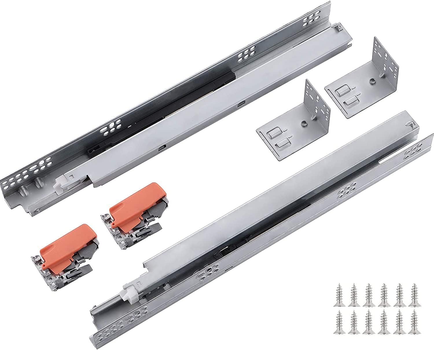 Photo 1 of 1 Pair 15 Inch Ball Bearing Full Extension Soft Close Undermount Drawer Slides, Bottom Mount Slow Self Closing Cabinet Metal Drawer Rails with Runner, Locking Device, Back Bracket and Screws