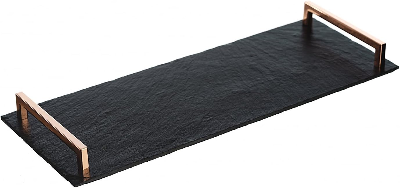 The Just Slate Company Small Serving Tray (Straight Edge) with Copper Handles