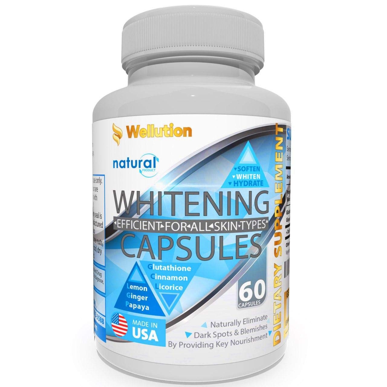 Whitening Pills Glutathione - Better than Skin Lightening Cream - Dark Spots & Acne Scar Remover, Hyperpigmentation Treatment - Anti-aging Effect and Powerful Antioxidant - 60 caps - made in the USA