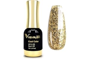 V VENALISA VENALISA Gel Nail Polish, 12ml Gold Glitter Color Soak Off UV LED Nail Gel Polish Nail Art Starter Manicure Salon DIY at Home, 0.43 OZ