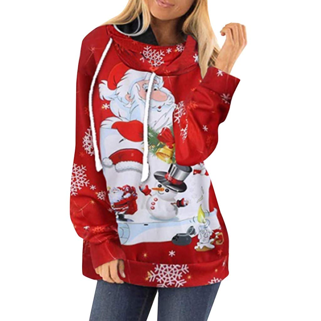 K-Youth 2019 Ofertas Sudadera Mujer Capucha Navidad Papá Noel Estampado Ropa de Mujer Invierno Abrigos Sudaderas Adolescentes Chicas Tumblr Jersey Navidad Mujer Largo Blusa Tops Otoño