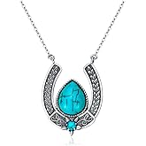 Lvoryance Western Gift Vintage Horseshoe with Natural Turquoise Necklace 925 Sterling Silver Horseshoe Necklace with 18+2 inch Chain for Cowgirl Women (Gift Box)
