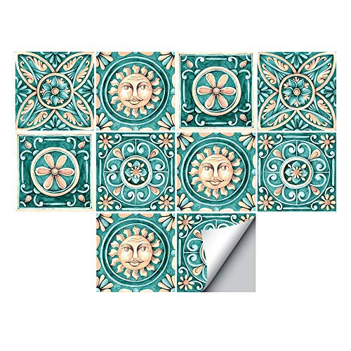 Alwayspon Floor Wall Tile Transfers Sticker for Home Decor, Peel & Stick self-Adhesive splashback, Tile Decals for Living Room Kitchen Bathroom Decor, 10 Piecesx15x15cm,Majolic