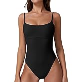 QINSEN Womens Seamed Cup Spaghetti Straps One Piece Bathing Suits Tummy Control Cheeky Swimsuit