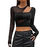 WDIRARA Women's Cut Out Long Sleeve Round Neck Crop Top Slim T Shirt