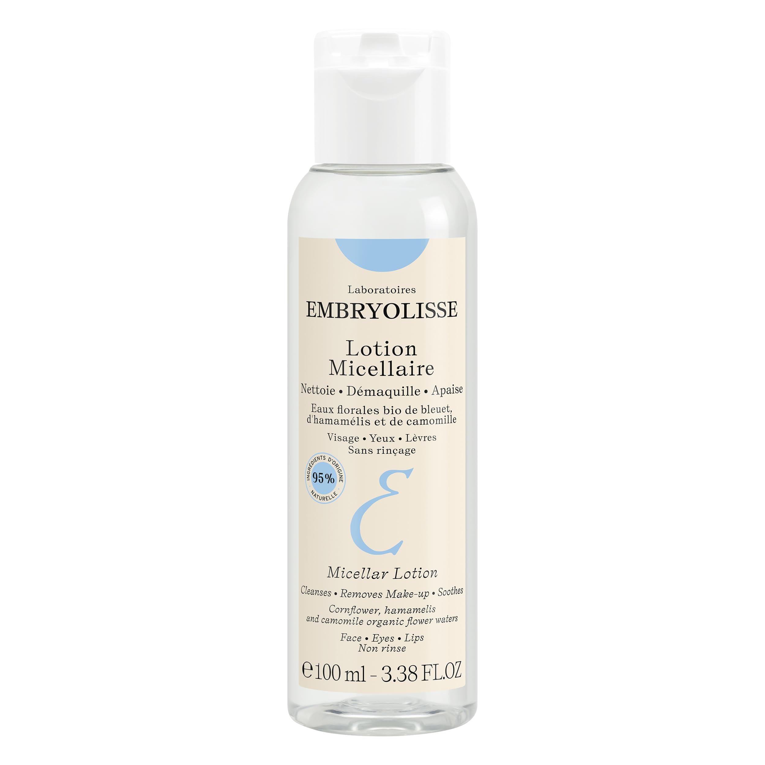 Embryolisse 3-In-1 Micellar Lotion | Gentle Cleansing & Make Up Remover Lotion for Face, Eyes & Lips | Skin Makeup Remover Cleanser Soften, Soothe and Tone All Skin Types - 100 Ml (Packaging May Vary)