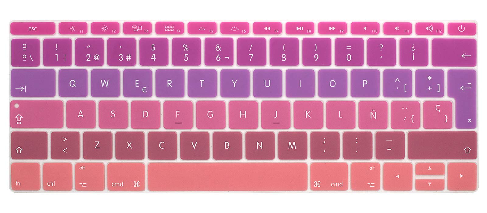 MMDW Spanish ESP Language Silicone Keyboard Cover for MacBook Pro 13 Inch 2017 & 2016 Release A1708 No Touch Bar &for MacBook 12 Inch A1534 Protective Skin (EU Layout),Ombre Hot Pink