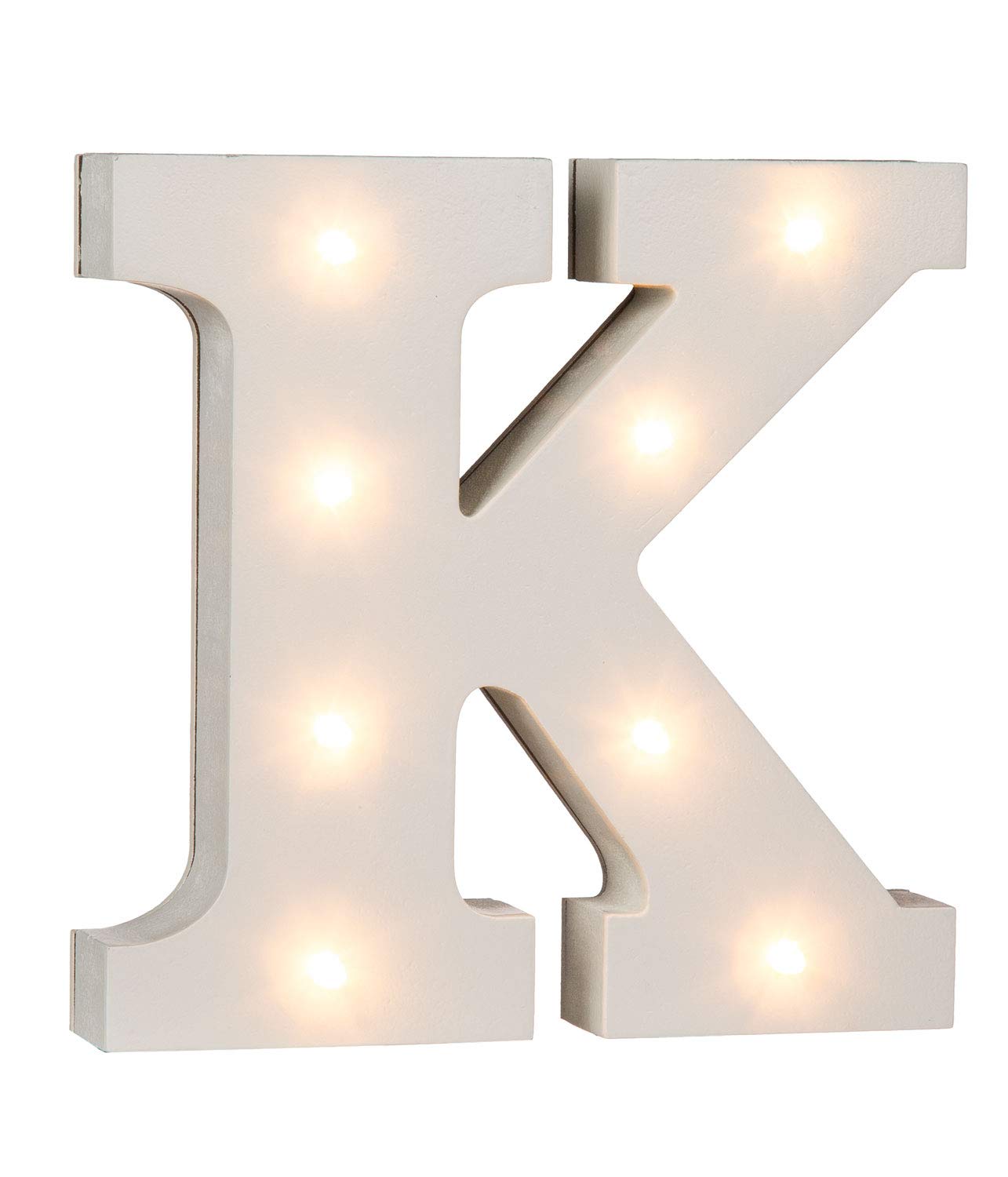 OOTB Illuminated Letter K Light with 8 LED, Wood, White