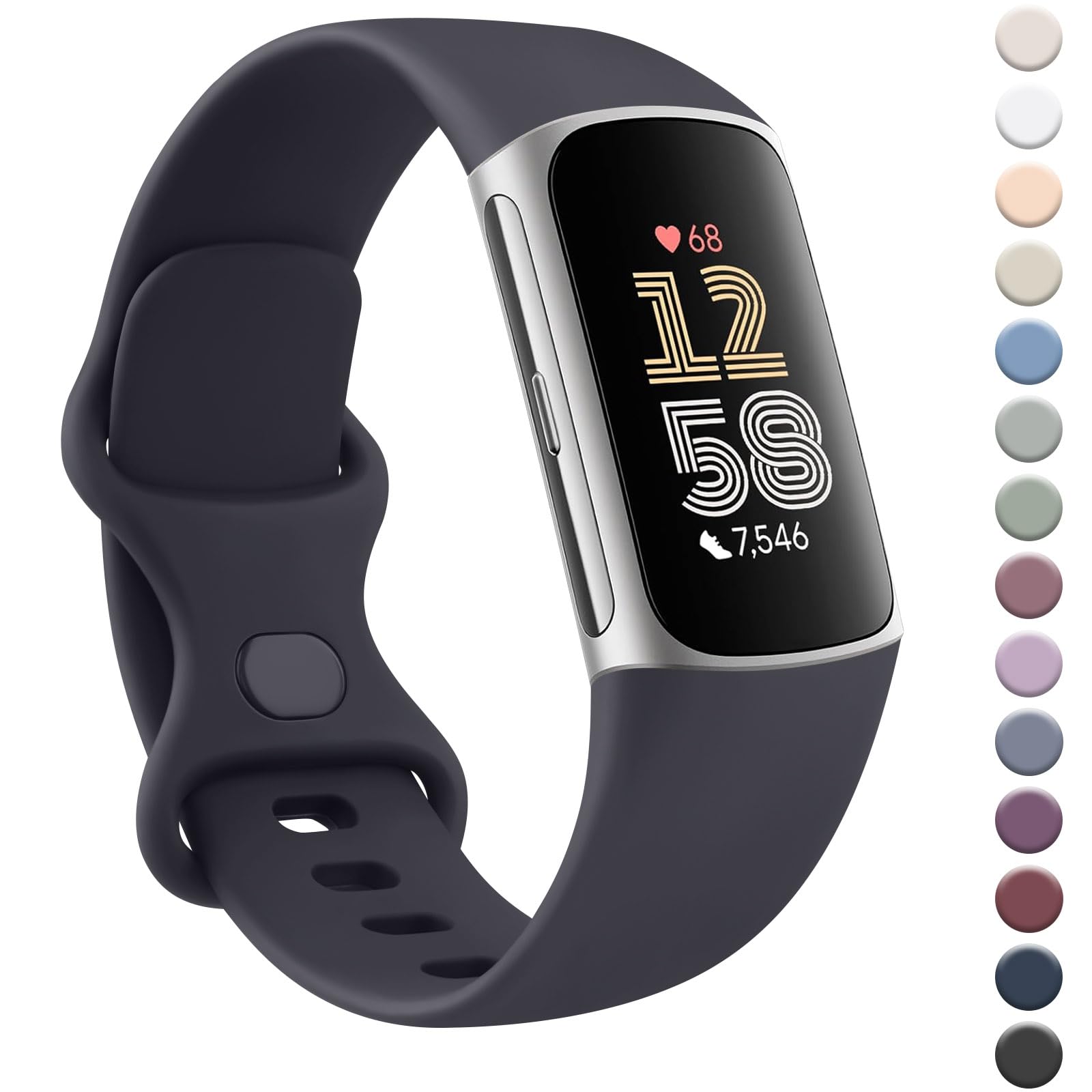 AK Strap for Fit bit Charge 6 Straps/Fi tbit Charge 5 Straps for Women Men,Silicone Sport Classic Soft Replacement straps Compatible with fitbit charge 6/fitbit charge 5 (Large, Midnight Blue)