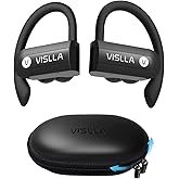 Vislla Wireless Earbuds, Bluetooth Earbuds with Microphone,5.4 HiFi Deep Bass, 108H Long Battery Life,Running Headphones, PU Leather Case,Waterproof Sport Ear Buds with Ear Hooks for Gym Workout