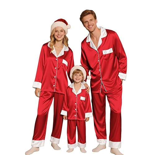 Matching Pjs for Couples Matching Family Pajamas Set Christmas Sleepwear Long Sleeve PJs Xmas Festival Party Holiday Nightwear Dad Mom Adults Kids Baby ，M Red