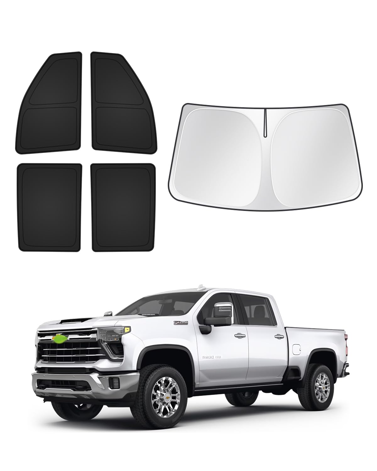 Photo 1 of Canvcle Sunshades for Chevrolet/Chevy Silverado 2500 3500 Crew Cab 2020-2026 Accessories Windshield Sun Shade Side Rear Window Shade Cover Sun Visor Shield Privacy Protection Keep Car Cool Black 5PCS