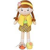 Jumbrace Soft Baby Doll Toys (16'') Educational Plush Doll for Girls Learning Sensory Montessori Toy Birthday Gifts Cuddly Plush Toys for Toddler Kids (Yellow)