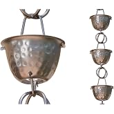 Monarch Rain Chains Aluminum Hammered Cup Pewter Rain Chains for Gutters &ndash; 8.5 ft Pewter Decorative Rainchain Outdoor Durable Heavy Duty Gutter Chain Downspout Modern Rainchains for Outside