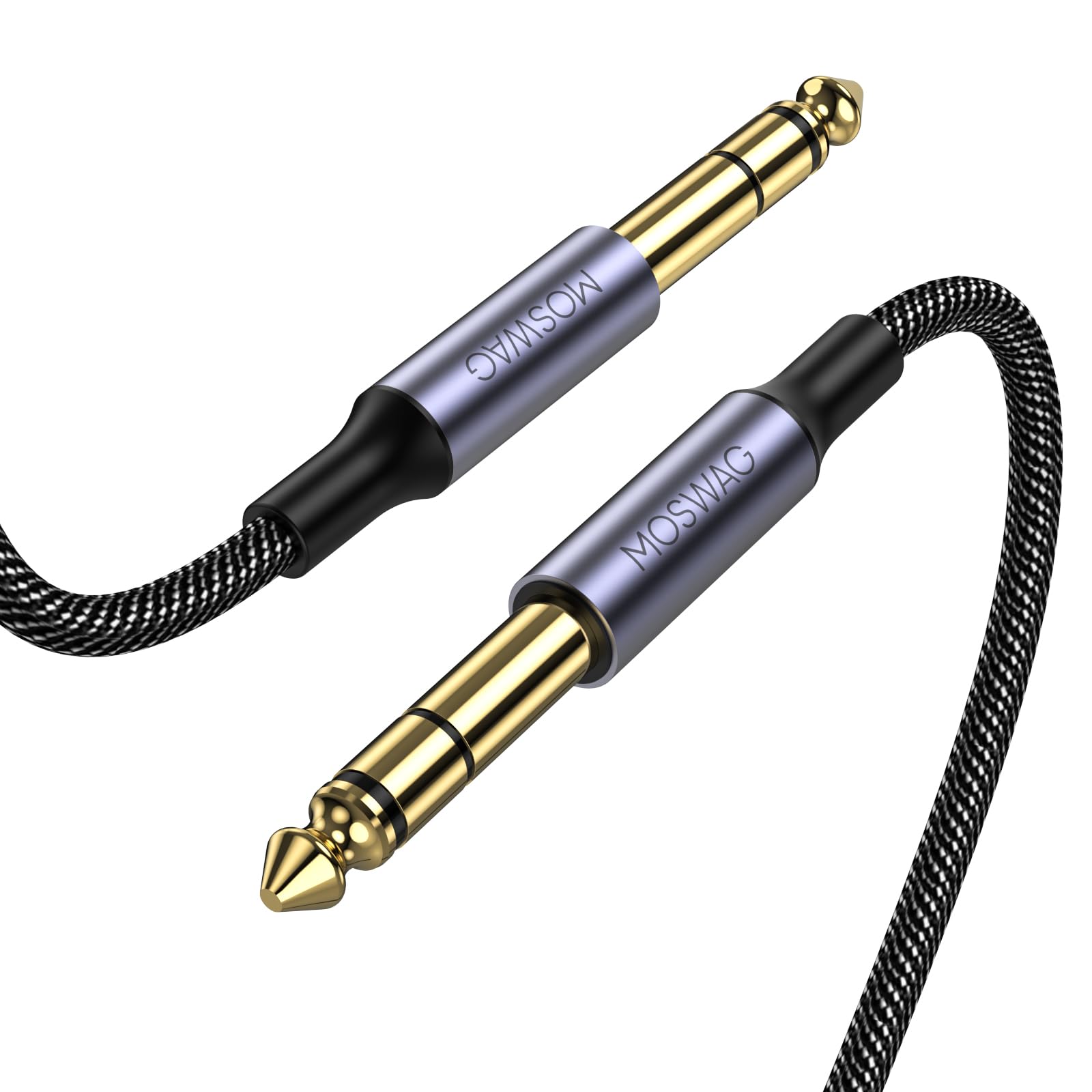MOSWAG TRS Cable, 10ft/3M, 6.35mm (1/4) to 6.35mm (1/4) TRS Instrument Cable for Guitar, Mandolin, Bass, Amp, Keyboard, Mixing Desk