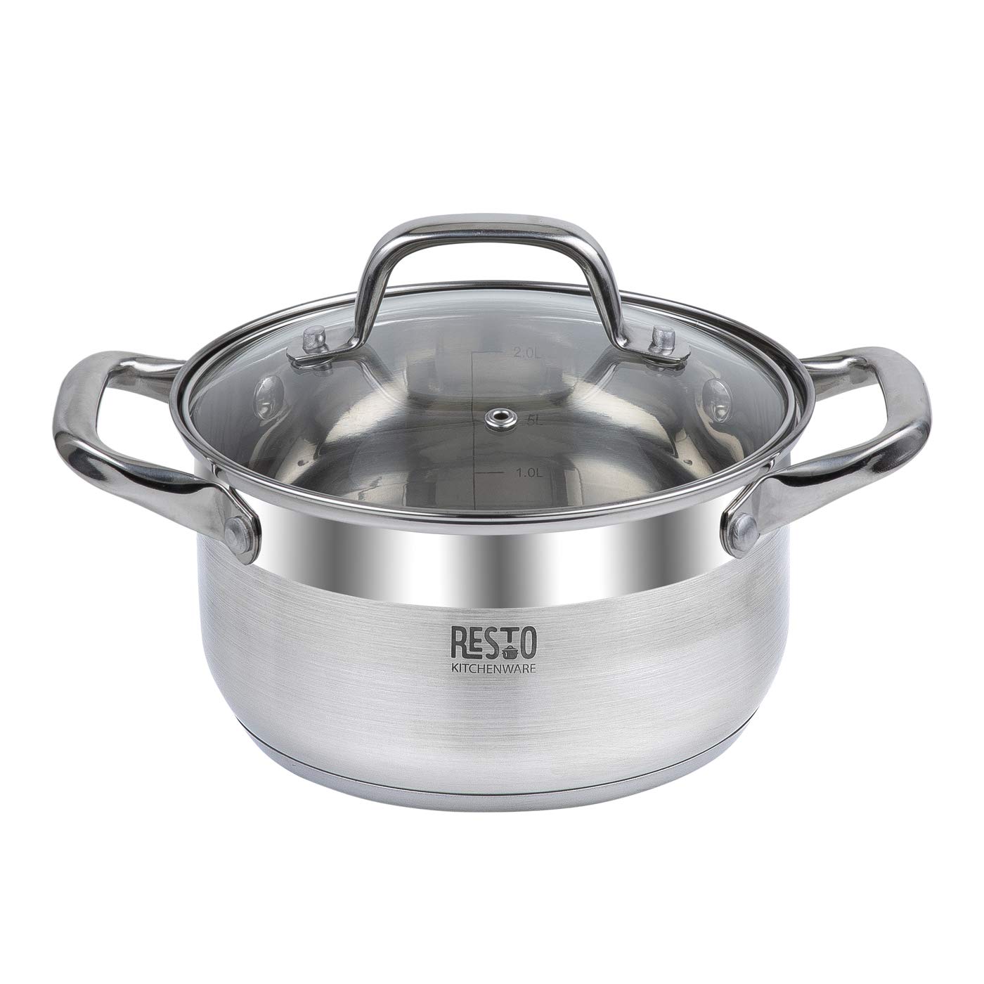 RESTO Stainless Steel Casserole with Lid - 2 Liters Cooking Pot 18cm - Induction Stock Pot - Casserole Dish with Tempered Glass Lid