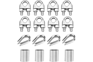 Abimars Wire Cable Clamps 3/8", 304 Stainless Steel Wire Rope Clamp, Cable Clip Clamp with Aluminum Crimping Loop and Thimble