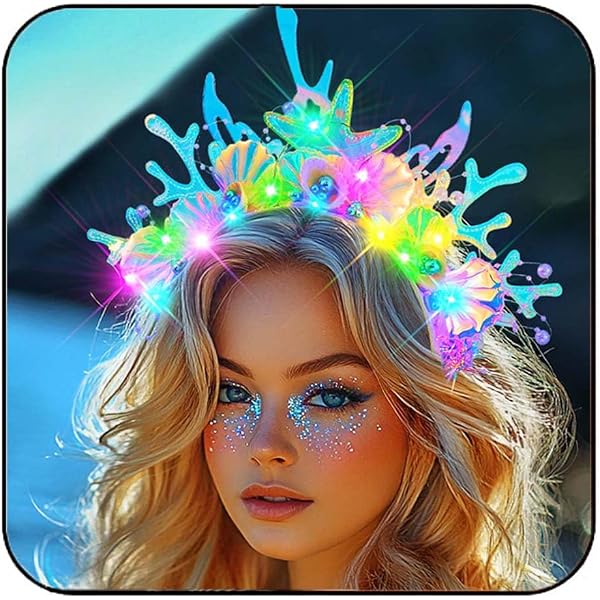Amazon.com: JEAIRTS Light Up Mermaid Headband LED Seashell  display picture 3