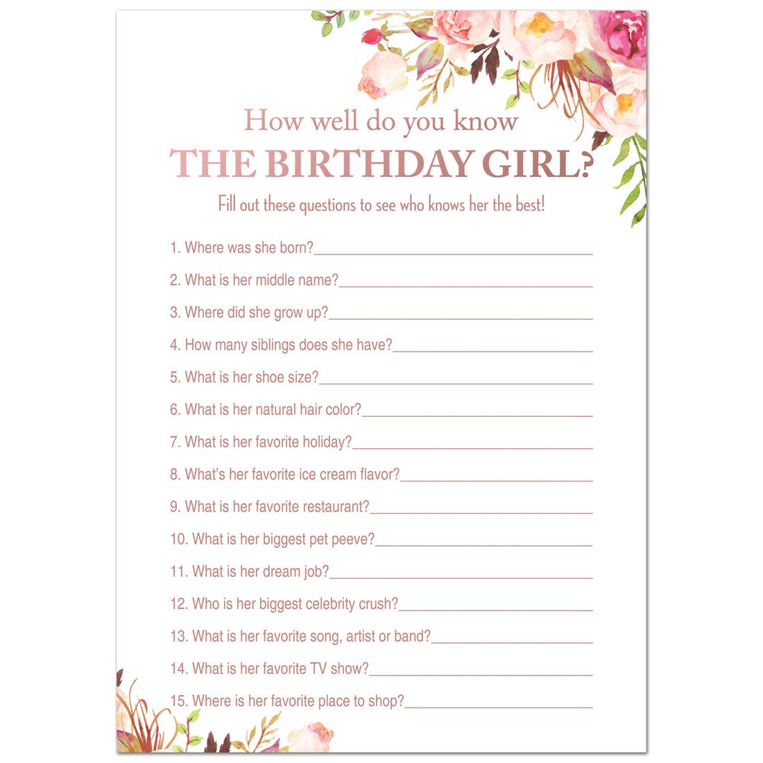 Boho Floral How Well Do You Know The Birthday Girl 24 Buy Online In Burkina Faso At Burkinafaso Desertcart Com Productid