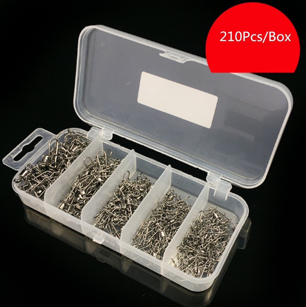 Milepetus 250pcs/Box Fishing Swivel Snap,Stainless Steal Lure Connectors,High-strength Fishing Rolling Swivels with Nice Snaps Fishing Tackle Kit,Size #2#4#6#8#10
