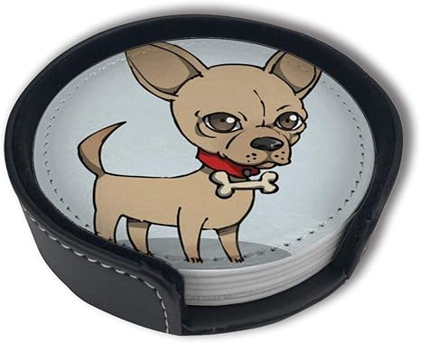 Amazon ホルダーセット付き漫画かわいいチワワ犬のコースター ラウンドマグとドリンク用のマットパッド 家庭やキッチンに適しています 6pcs コースター オンライン通販