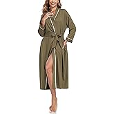COLORFULLEAF Women's 100% Cotton Robes Lightweight Long Bathrobe Kimono Robe for Women Soft Loungewear with Pockets