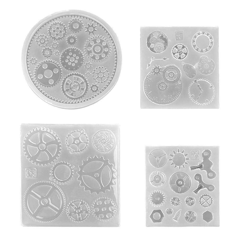 4pcs 3D Art Decortive Chocolate Cake Fondant Mold Gear Shape DIY Resin Jewelry Pendant Decortion