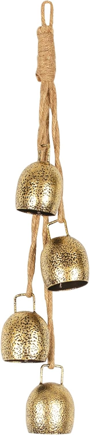 Ornaments - Styleonme Decorative Bells, Christmas Decor Bells, Metal Indoor and Outdoor Blessing Bells, 4-Piece Set of Harmonious Bells, Vintage Handmade and Rustic Lucky Christmas Bells Hanging on a Rope