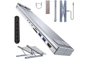 USB C Laptop Stand with Docking Station, 8 in 1 USB C Dock Stand with 4K HDMI PD 100W USB 3.0, Adjustable Foldable Laptop Ris