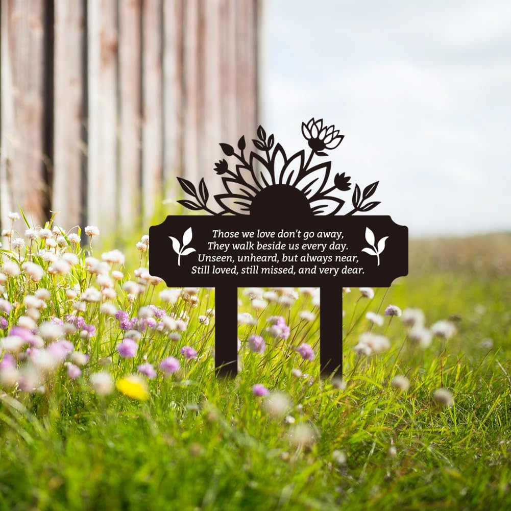 FREEBLOSS Sunflower Graves Cemetery Decorations Metal Memorial Grave Markers, Graveyard Sympathy Plaque, Graveside Burial Decor Sign for Outdoor Outside
