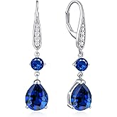 Teardrop Dangle Drop Earrings for Women 925 Sterling Silver Birthstone Leverback Earrings Birthday Valentines Day Anniversary Jewelry Gifts for Women Mom Wife Her