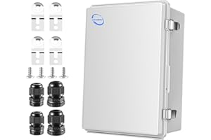RTHIEAI Waterproof Outdoor IP67 Junction Box (11.4"x7.5"x5.5") with Mounting Plate, Hinged Grey Cover and Wall Brackets - Weatherproof ABS Plastic Electrical Enclosure for DIY Projects (290x190x140mm)